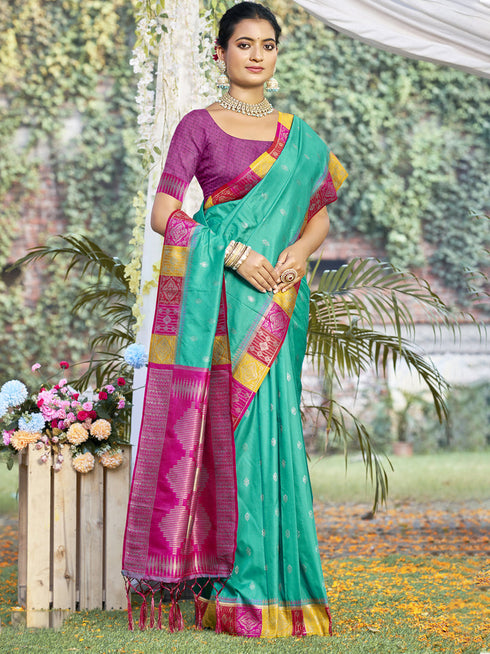 Deeva Sarees Teal Green Silk Saree